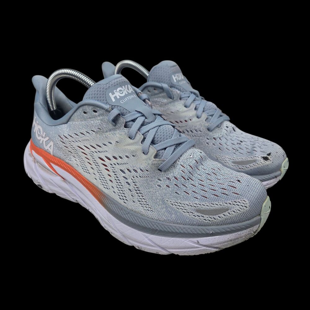Hoka One One Clifton 8 Running Shoes Blue/Orange Women's Sz 9.5B PAINT READ